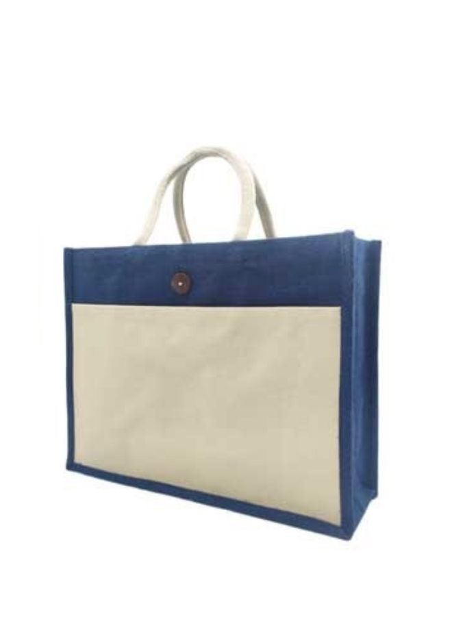 Fatio Set of 10 Eco-Friendly Jute Canvas Bags – Cream and Navy Blue, Durable & Stylish - Image 1